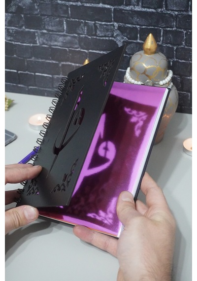 Elif Vav Siyah Ahşap Kapaklı Defter - Ajanda - Günlük - Dini Çizgisiz Defter - A5 Notebook -