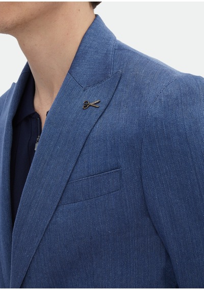 Ramsey İndigo Desenli Zeroweight Slim Fit Pamuk Karışımlı Ceket