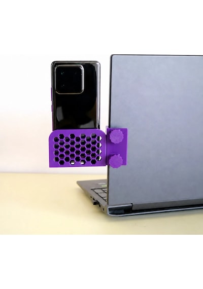3d Baskı Monitor Telefon Tutucu - Petek Desenli Laptop Kenar Telefon Tutucu-mor Çok Renkli
