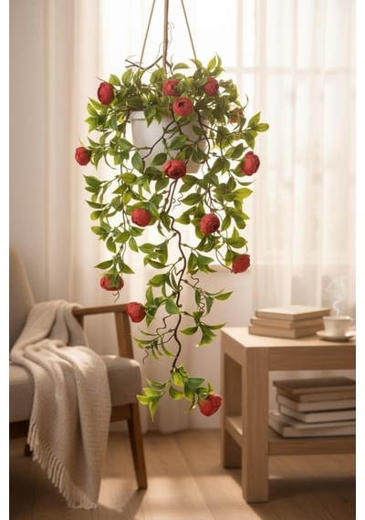 Yapay Çiçek Sarkan Doğal Dallı Kırmızı Erengüllü 70cm Yapay Sarmaşık