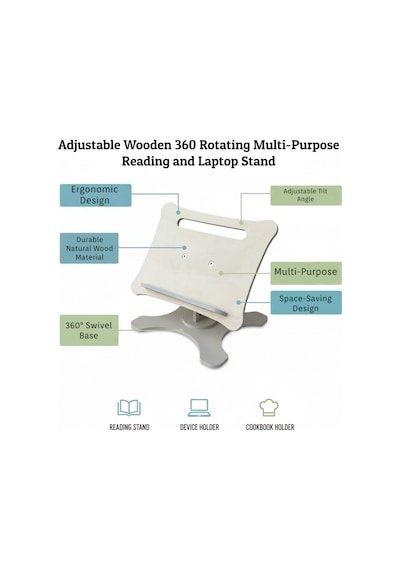 Ahşap Kitap Okuma Standı Yükseklik Ayarlanabilir Katlanabilir 360º Dönebilen Laptop Standı