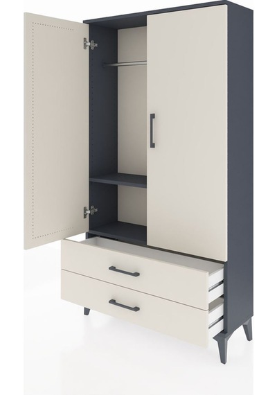 Arges Dolap 2 Raflı 2 Çekmeceli Tek Askılı 88x30x163 Antrasit-aytaşı Antrasit