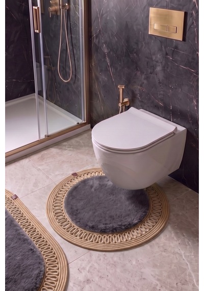 Banyo Paspası Takımı 60x100+60x60 Cm İç Trikot Antrasit Gri & Camel