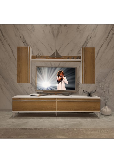 Decoraktiv Eko 7 Mdf Std Silver Tv Ünitesi Tv Sehpası - Beyaz Pera Beyaz - Meşe