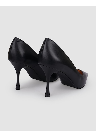 %100 Hakiki Deri Siyah Kadın Stiletto Siyah