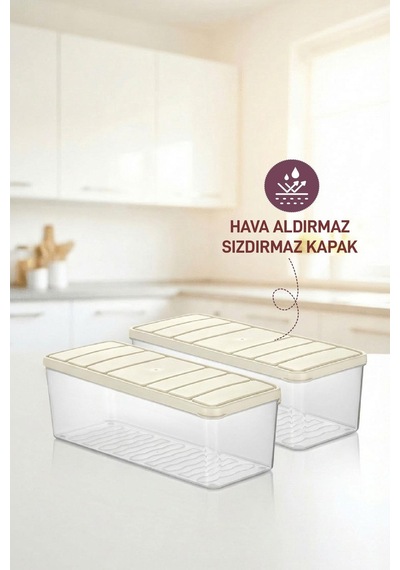 2 Adet 2 Lt. Nora Organizer Buzdolabı Buzluk Düzenleyici Saklama Kabı Ekru