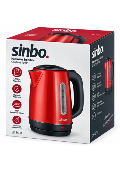 Kırmızı Çelik Kettle Su Isıtıcısı Kablosuz Kullanım 1.8lt 360 Derece Dönebilme Otomatik Kapanma Sk-8031