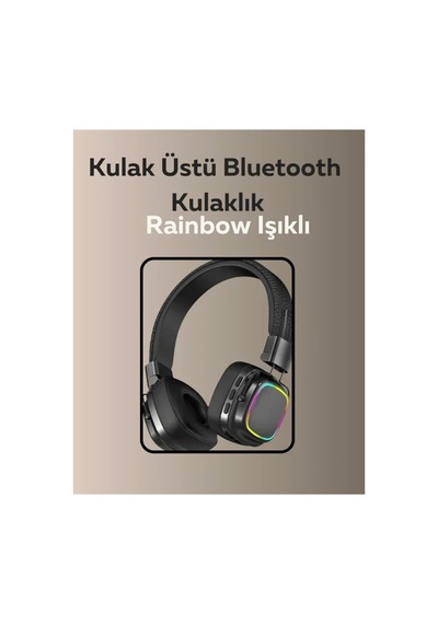 Bluetooth 5.3 Rainbow Işıklı Kulak Üstü Kablosuz Kulaklık Standart
