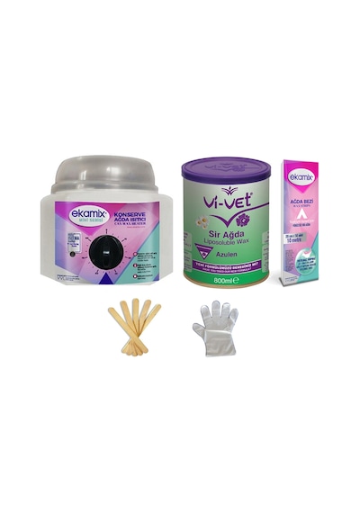Ekamix Konserve Ağda Makinesi + Vivet Azulen Ağda 800 ML + Bez 10 M
