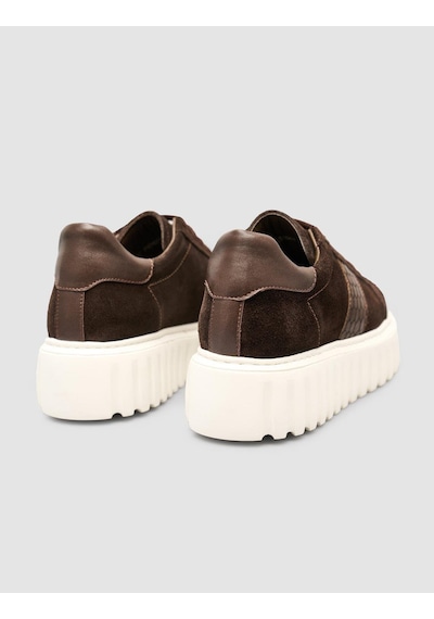 Süet Bağıcıklı Kroko Kahverengi Kadın Sneaker Ayakkabı Kahverengi