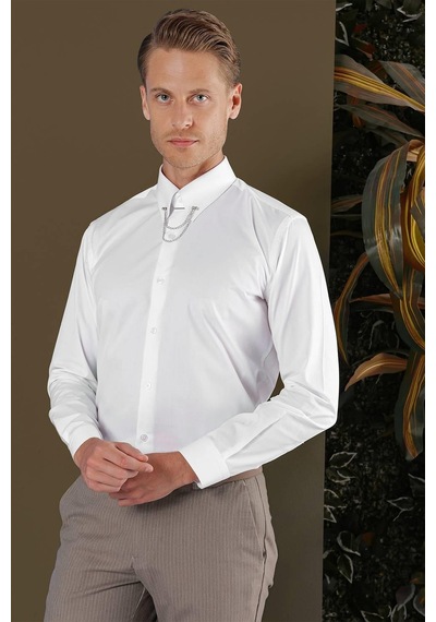 Efor Gk 704 Slim Fit Beyaz Klasik Gömlek Beyaz