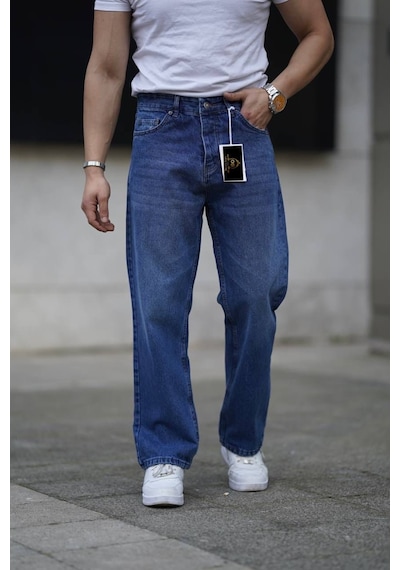 Erkek 2026 Trend Model Bol Kalıp Kot Pantolon Mavikoyu