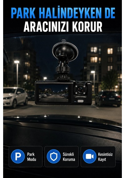 Full Hd Kamera Bağlantılı Çift Kameralı Geniş Açılı Araç Kayıt Kamerası