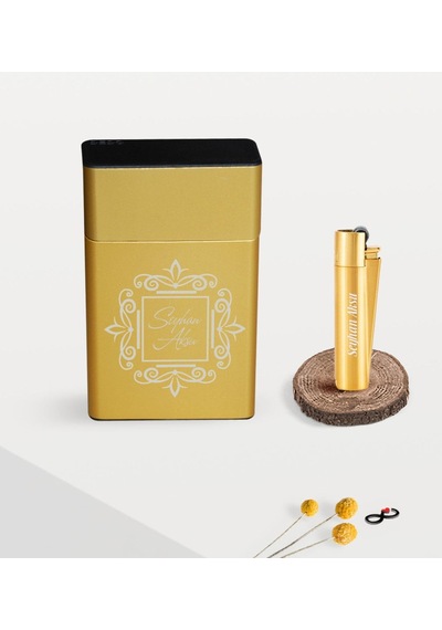 Bk Gift Kişiye Özel İsimli Gold Metal Sigara Tabakası Ve Clipper Çakmak Seti - 1 Siyah