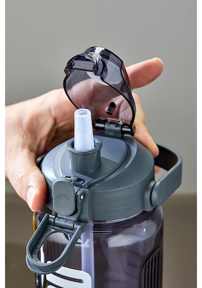 Spor Matarası Suluk - 1000 Ml Pipetli , Kilitli Kapak, Su Sızdırmaz Tasarım - Gri Gri