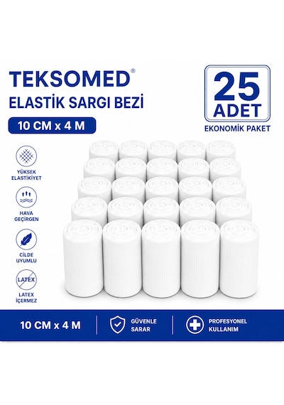 Teksomed Elastik Sargı Bezi 10 Cm X 4 Metre 25 Adet