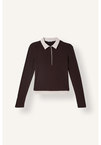 Defacto Slim Fit Kontrast Polo Yaka Ribana Uzun Kollu Basic Tişört I2637ax26aubn340 Kahve-bn340