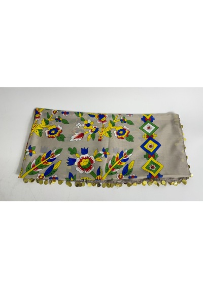 Çengelköy Desenli Pullu Yazma 100x100 Cm Etnik Çiçekli Başörtüsü Çeyizlik Ve Günlük Açık Bej