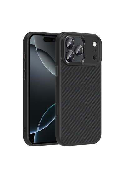 Lexroo Apple iPhone Uyumlu 17 Pro Max Mag Safe Şarj Özellikli Karbon Fiber Görünümlü Truva Silikon Kılıf - Siyah