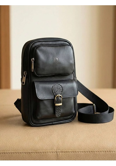 Yedideri Hakiki Deri Sling Bag Şık Ve Minimal Günlük Omuz Çantası Siyah
