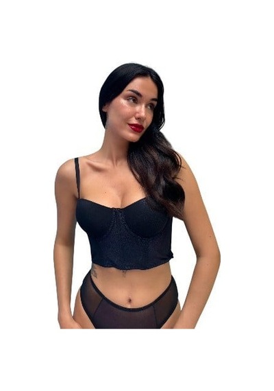 Onsekiz18shop Destekli Mor Simli Pırıltılı Siyah Büstiyer Takım