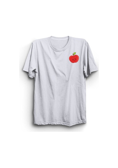 Stoned&Fame Elma Meyve Baskılı Unisex T-shirt Beyaz