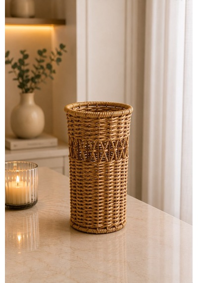 Qerhome Rattan Hasır Dekoratif Vazo - Dekoratif Obje Mln-11433 Ahsap