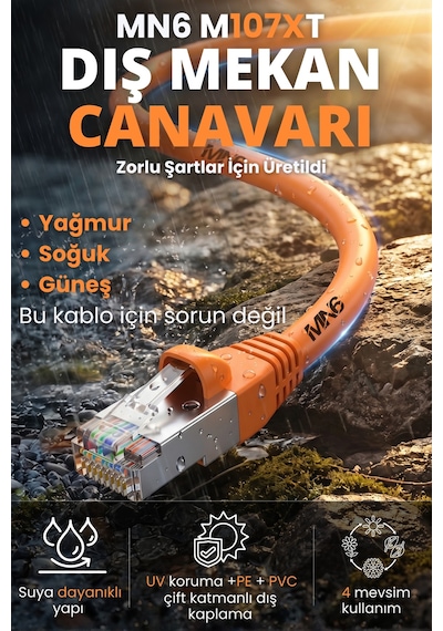 Mn6 M107xt 60 Metre Ethernet Kablosu/cat6 23awg Utp 0.57mm/çıft Kat Korumalı/iç Dış Mekan Uyumlu 60 M