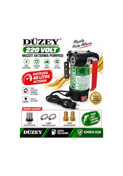 Düzey 220 Volt Bypasslı Dk/litre:40 Lt. Mazot Aktarma Pompası
