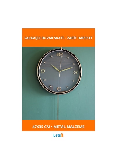 Geyikli Sarkaçlı Metal Duvar Saati 47x35 Cm Çok Renkli