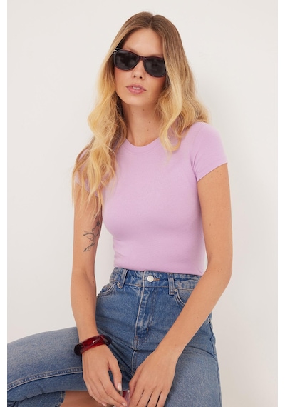 Tudors Kadın Slim Fit Dar Kesim Bisiklet Yaka Viskon Kumaş Ultra Soft Lila Tişört-34855 Lila