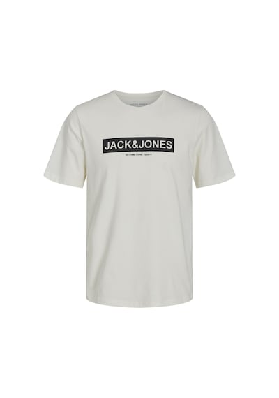 Jack & Jones Pin 12249605 Logo Baskılı Erkek Tişört Beyaz