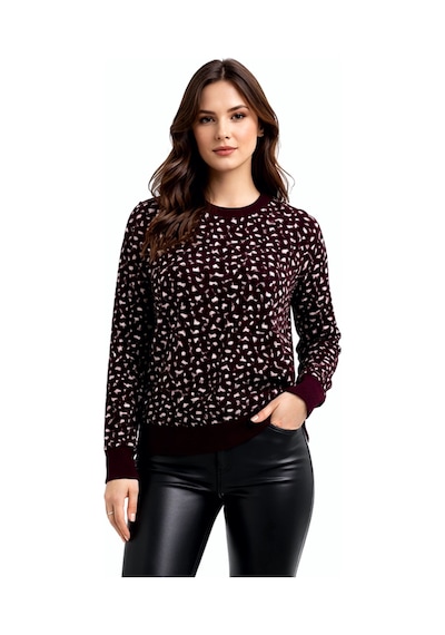 Gürkan Kadın Leopar Desen Triko Kazak Bgl-st05287 Bordo