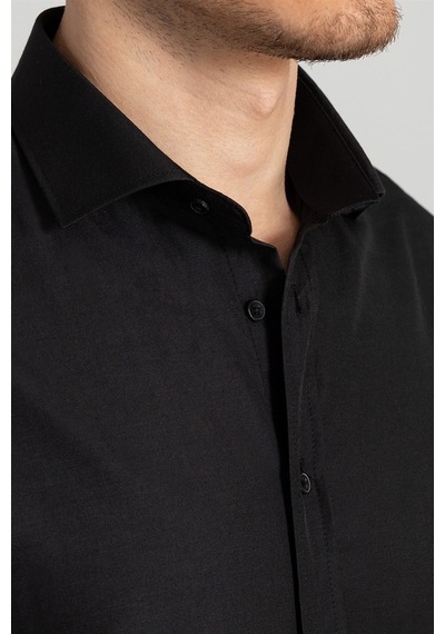 Tudors Slim Fit Dar Kesim Düz Erkek Gömlek-17088 Siyah