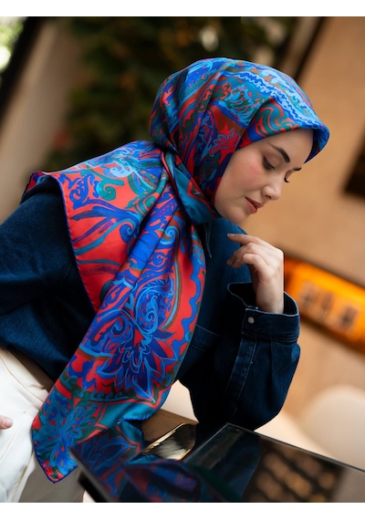 Silk Home Twill İpek Eşarp 11512-08 Saks Mavisi Art Desen Saks mavi