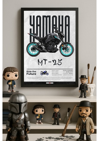 Yamaha Mt-25 Siyah Ahşap Çerçeveli Poster, Dekoratif Motosiklet Duvar Tablosu