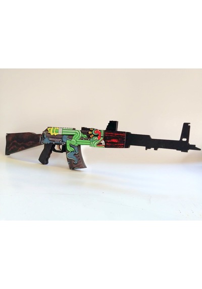 Ahşap Cs-Go Ateş Yılanı Ak-47 Lastik Atar Oyuncak Tüfek
