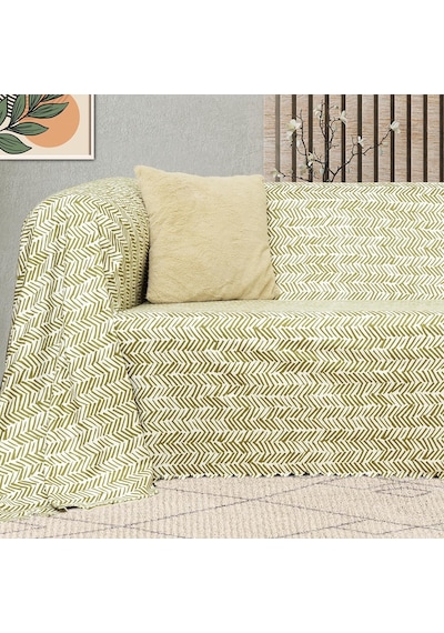 Softmicro İskandinav Desenli Boho 180x300 Cm Koltuk Örtüsü Şalı, Kanepe Örtüsü, Tv Battaniyesi Yeşil 001