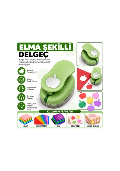 Elma Şekilli Orta Boy Şekilli Delgeç Kağıt Fon Kartonu Eva Delgeç Scrapbook Hobi Delgeci Çok Renkli