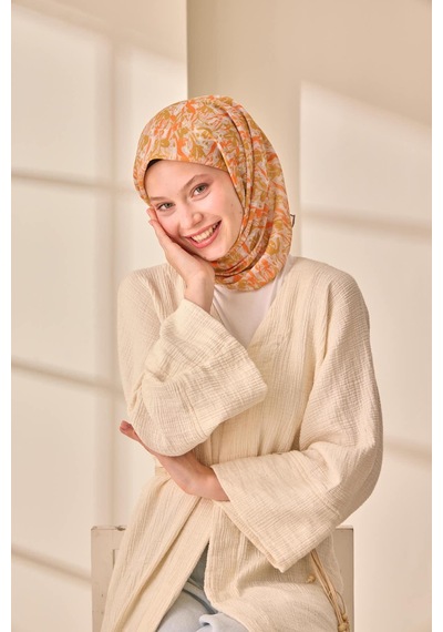 Silk Home Soft Eşarp 73091-34 Gümüş, Yağ Yeşili, Turuncu