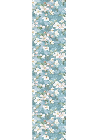 Beyaz Zambak Desen Kadın Saten Fular 30x165cm Çok Renkli