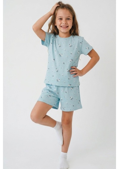 Breeze Kız Çocuk Şortlu Pijama Takımı Çiçek Desenli 4-8 Yaş, Açık Mavi