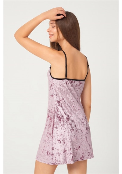 Cottonhill Pudra Tül Detaylı Kadife Kadın Babydoll Gecelik Pudra