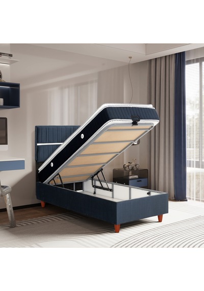 Tek Kişilik Stil Lacivert Baza Başlık Seti 2'si Bir Arada Konuma Özel Teslimat 90 x 190 CM
