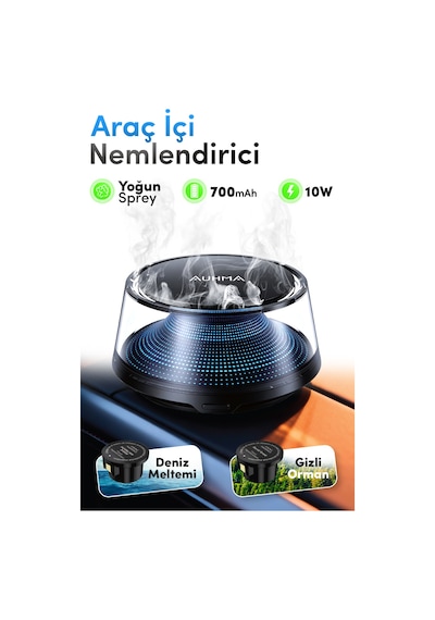 Auhma Af-12 Araç İçi Nemlendirici & Koku Makinesi Nano Mist Sessiz Çalışma Aromaterapi Difüz