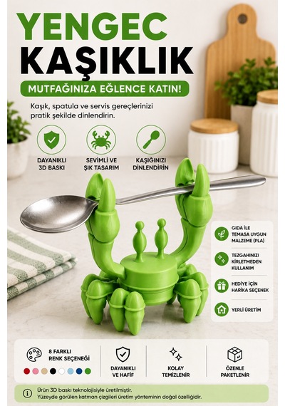 3d Baskı Yengeç Kaşıklık Mutfak Tezgahı Kaşık Dinlendirme Aparatı