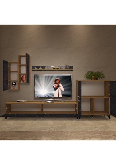 Decoraktiv Eko 6 Mdf Std Silver Tv Ünitesi Tv Sehpası Pera - Siyah Mermer