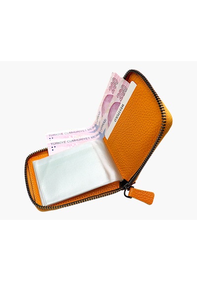 Westpolo Hakiki Deri Unisex Fermuarlı Cüzdan Kartlık - Hardal Hardal