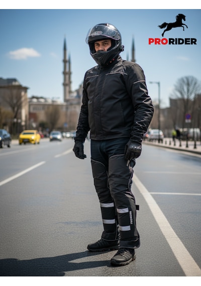 Prorider Motorcu Dizlik Yağmur Ve Rüzgar Geçirmez Reflektörlü Termal Koruma Suya Dayanıklı Motosiklet Dizlik Siyah