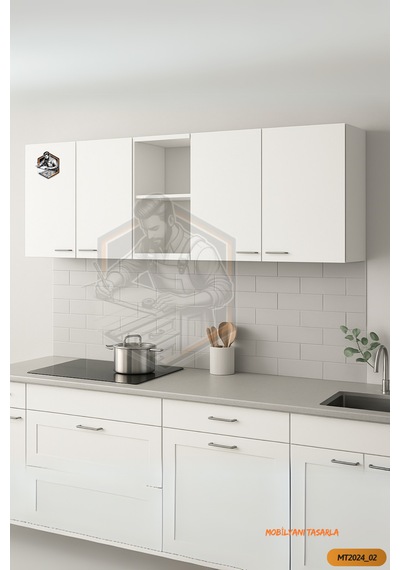 Tamamı Mdf Çok Amaçlı 4 Kapaklı Açık Raflı Üst Dolap Mutfak/banyo